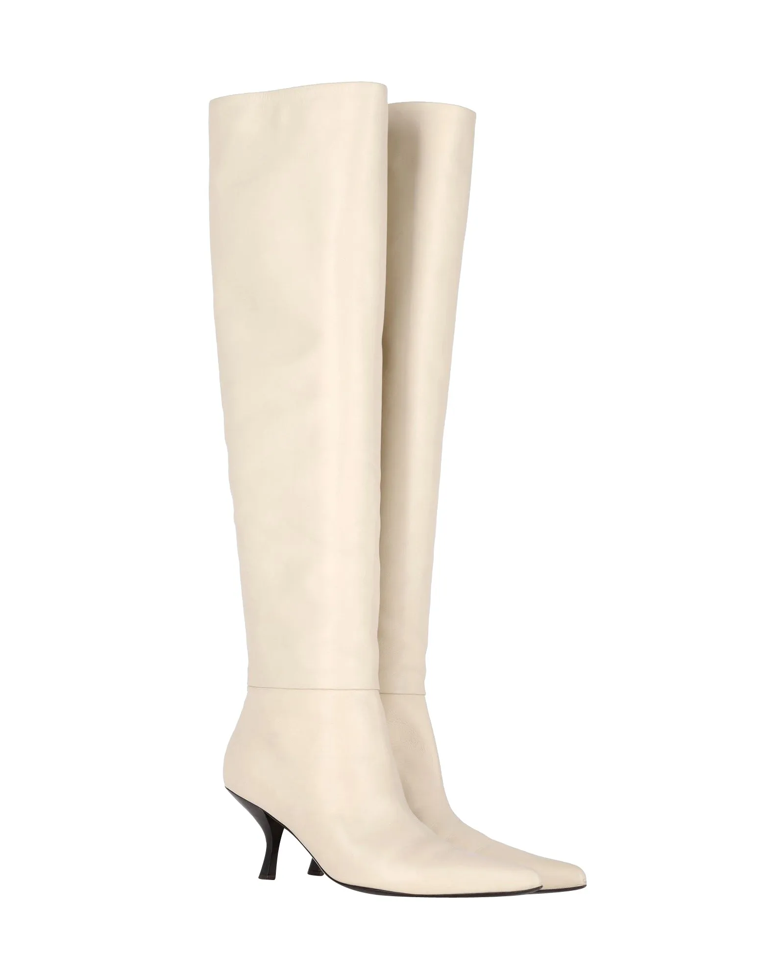 The Row Bourgeoisie Over-the-Knee Boots in Cream Calfskin Leather