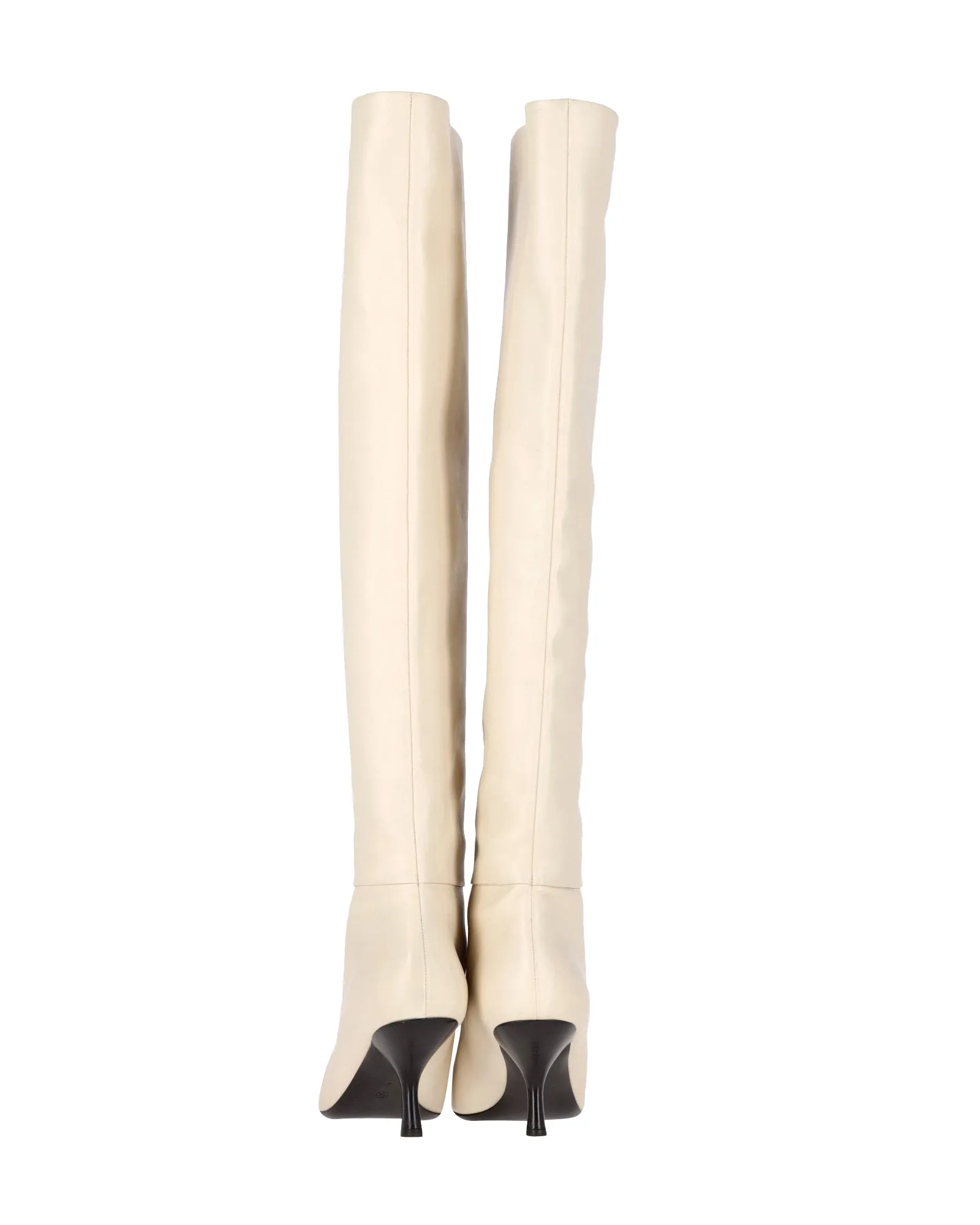 The Row Bourgeoisie Over-the-Knee Boots in Cream Calfskin Leather