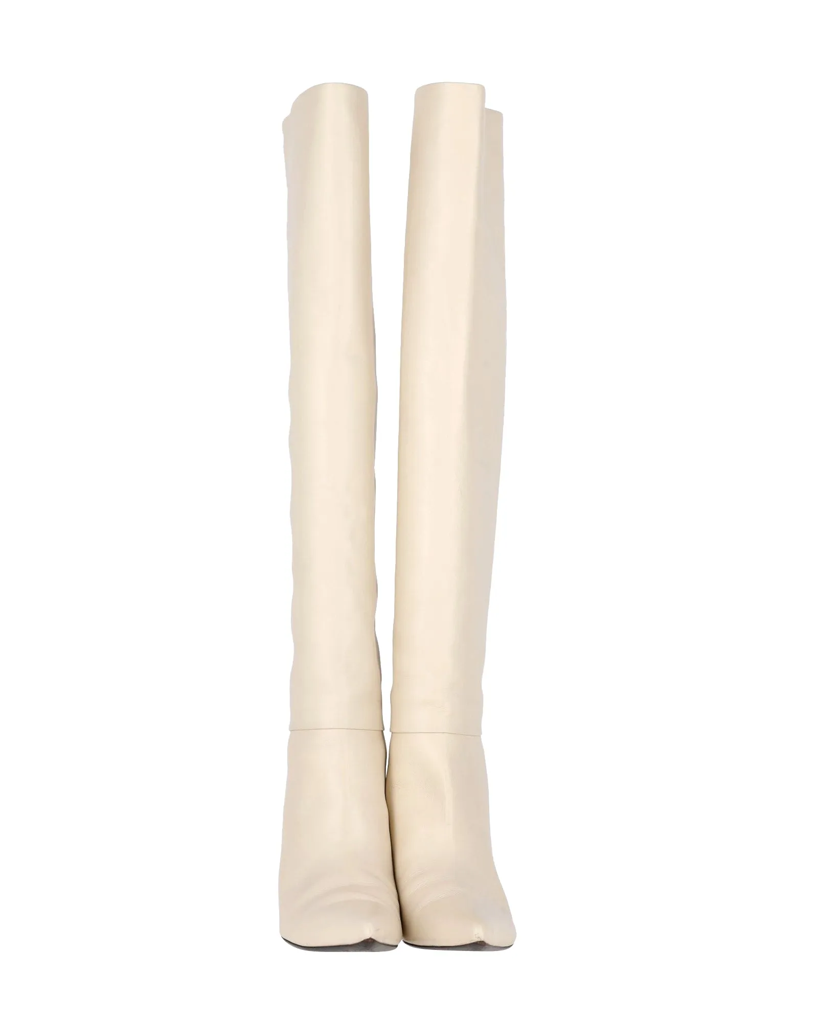 The Row Bourgeoisie Over-the-Knee Boots in Cream Calfskin Leather