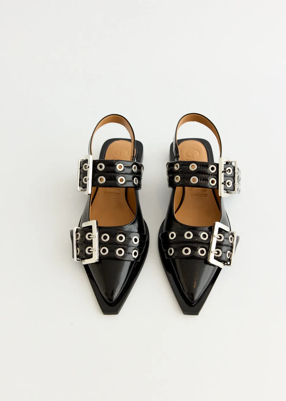 Faux Leather Chunky Buckle Ballerinas Instant Buy