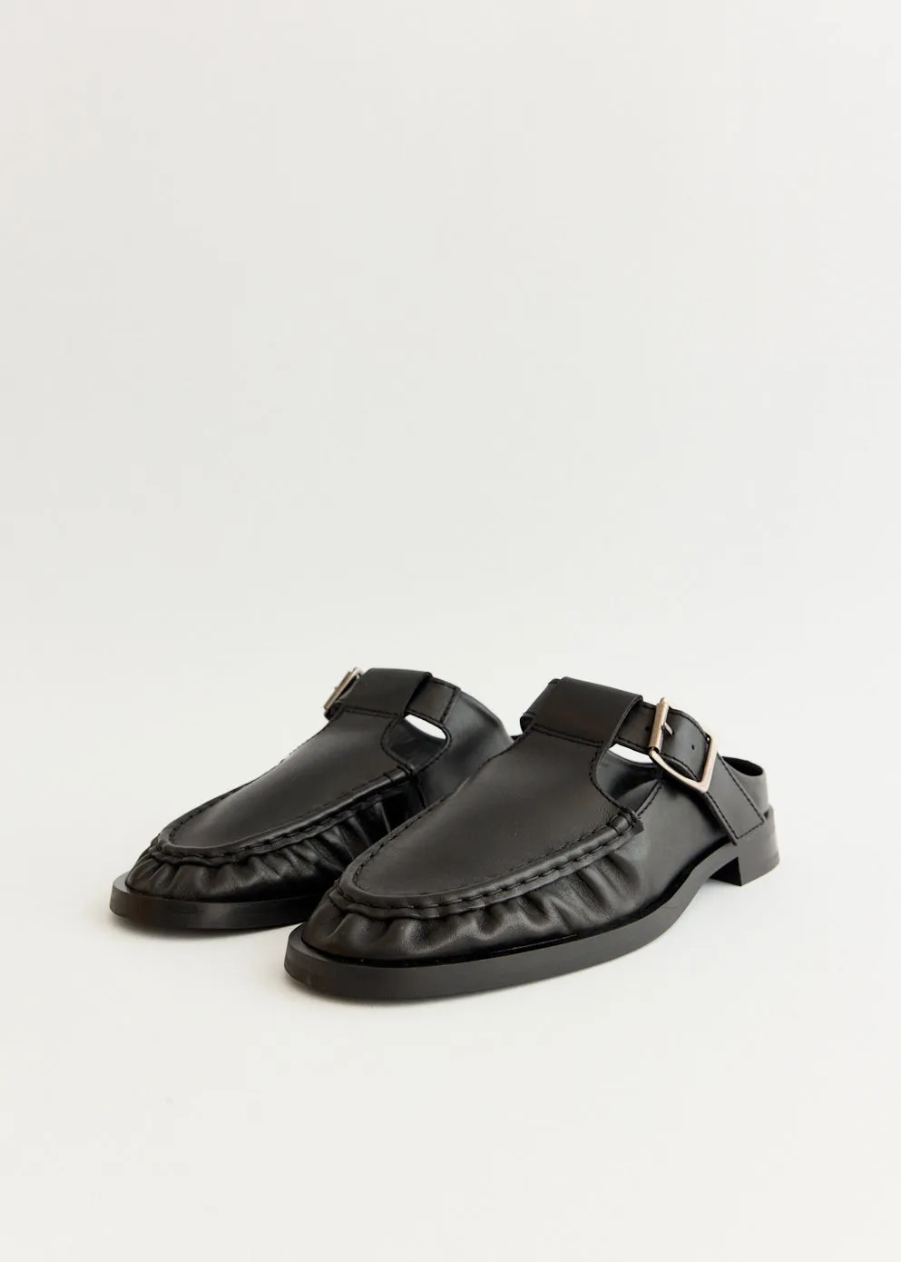 Gianna Buckled Mules Polyester, Satin