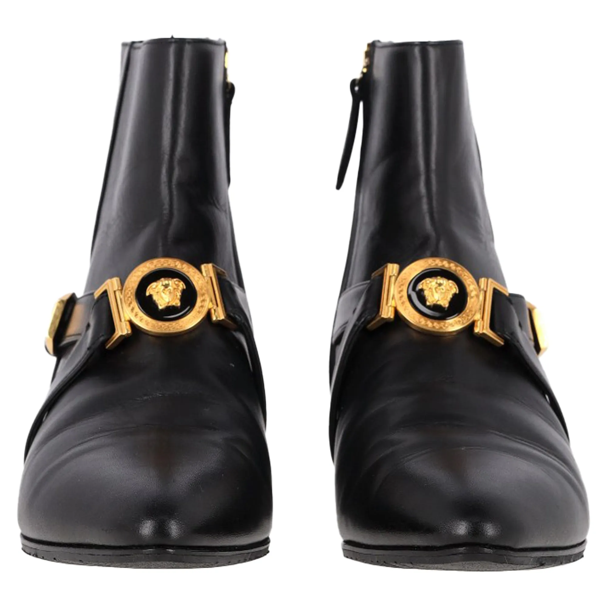Versace Medusa Buckled Ankle Boots in Black Leather