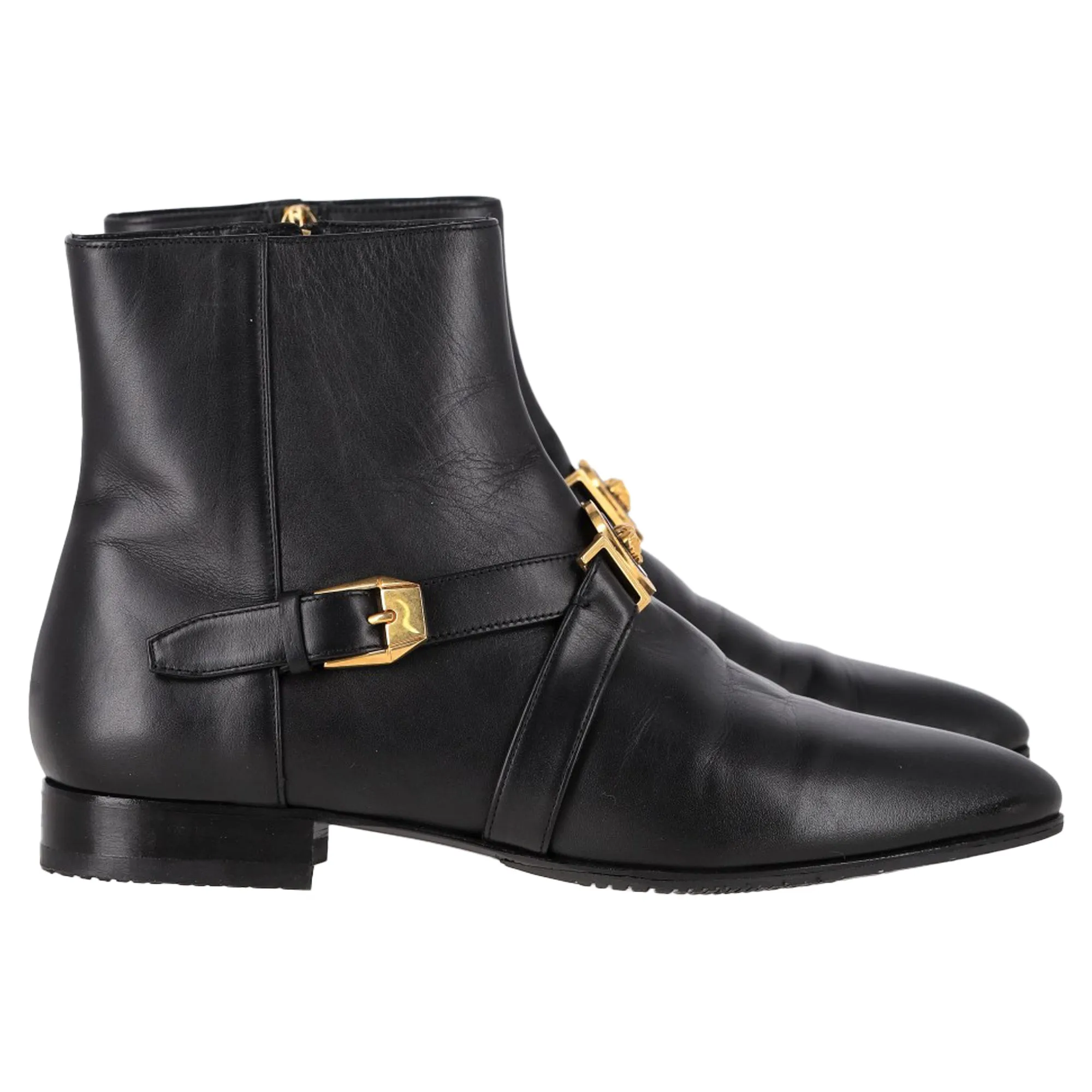 Versace Medusa Buckled Ankle Boots in Black Leather