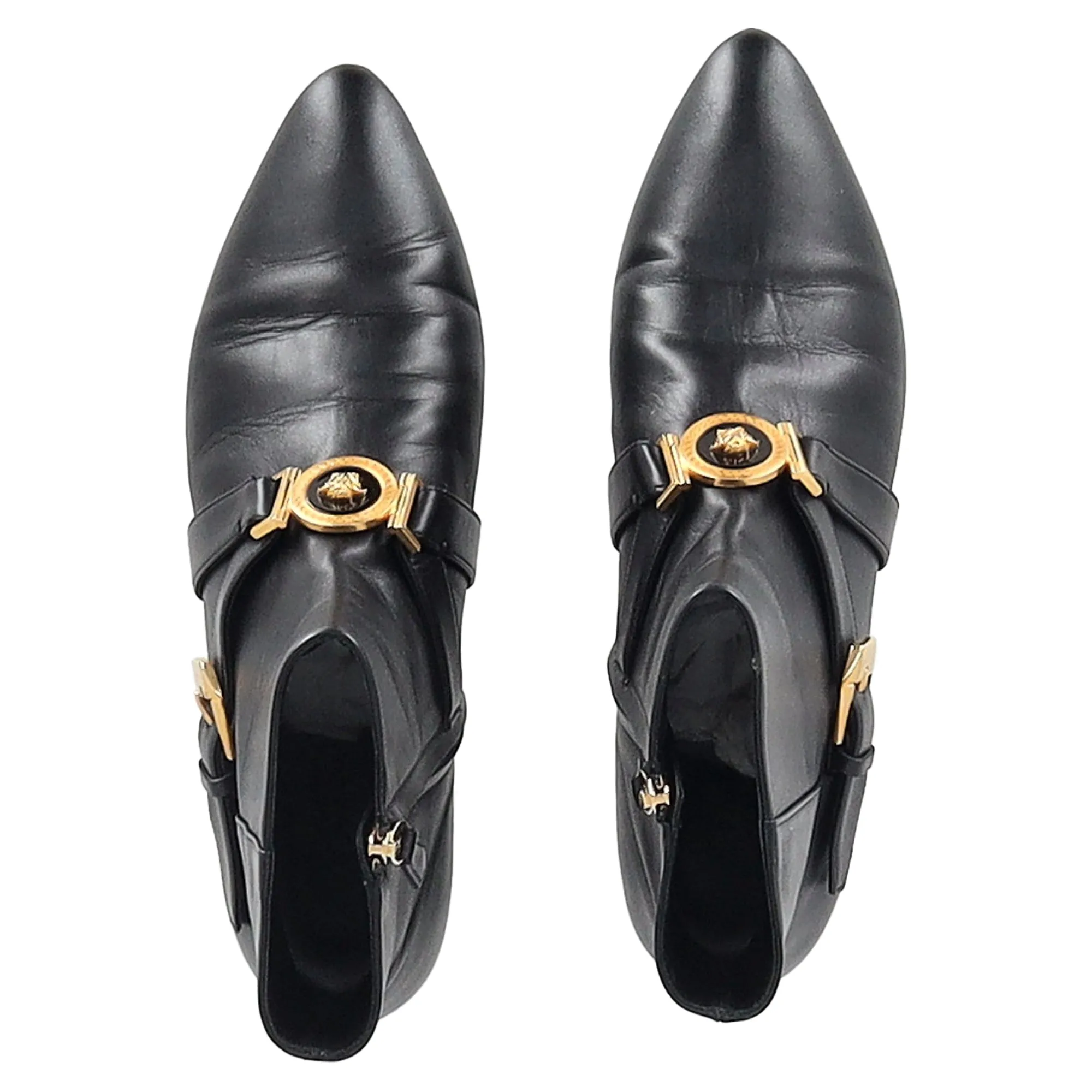 Versace Medusa Buckled Ankle Boots in Black Leather