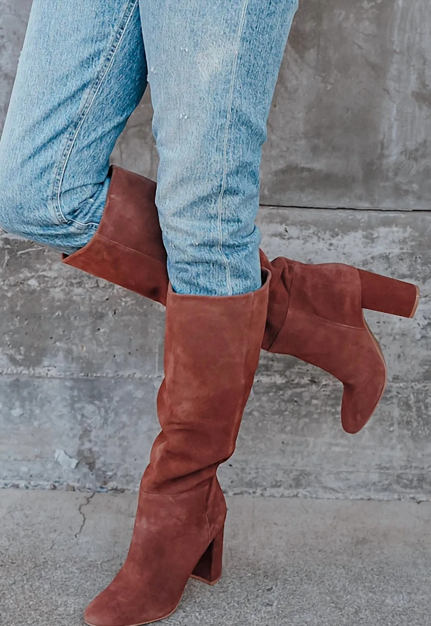 Women Krafty Suede Knee High Block Heel Boots In Brown
