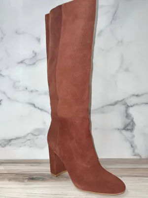 Women Krafty Suede Knee High Block Heel Boots In Brown