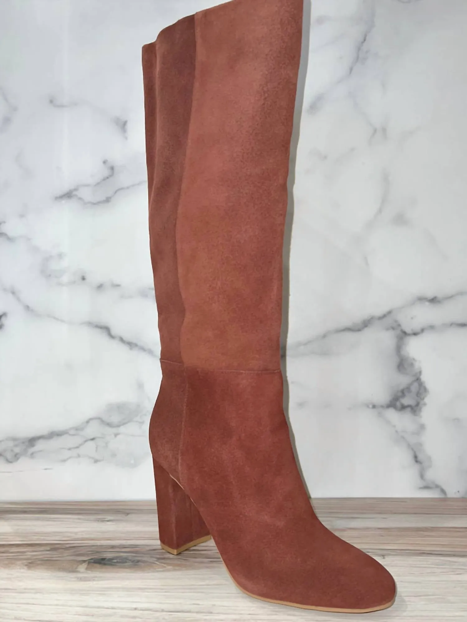 Women Krafty Suede Knee High Block Heel Boots In Brown