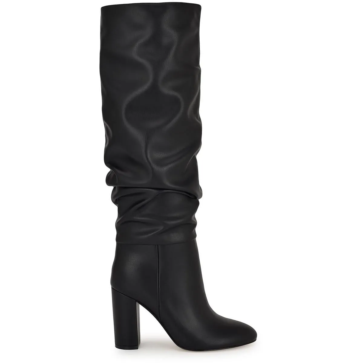 Womens Block Heel Faux Leather Knee-High Boots