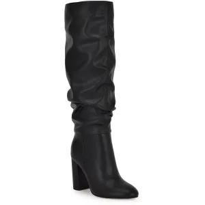 Womens Block Heel Faux Leather Knee-High Boots