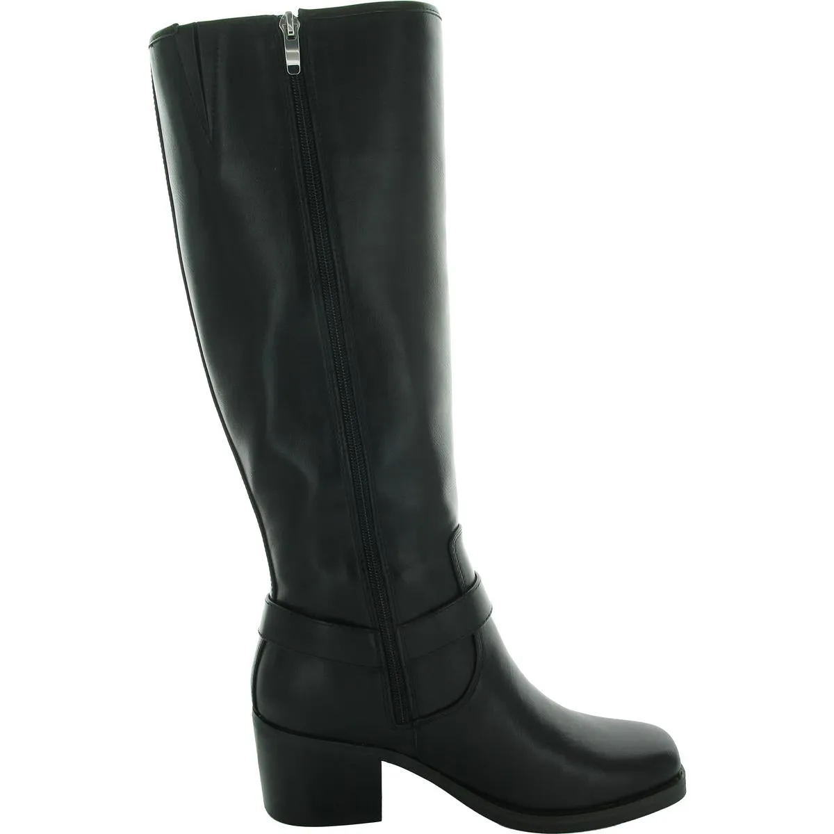 Womens Buckle Faux Leather Knee-High Boots