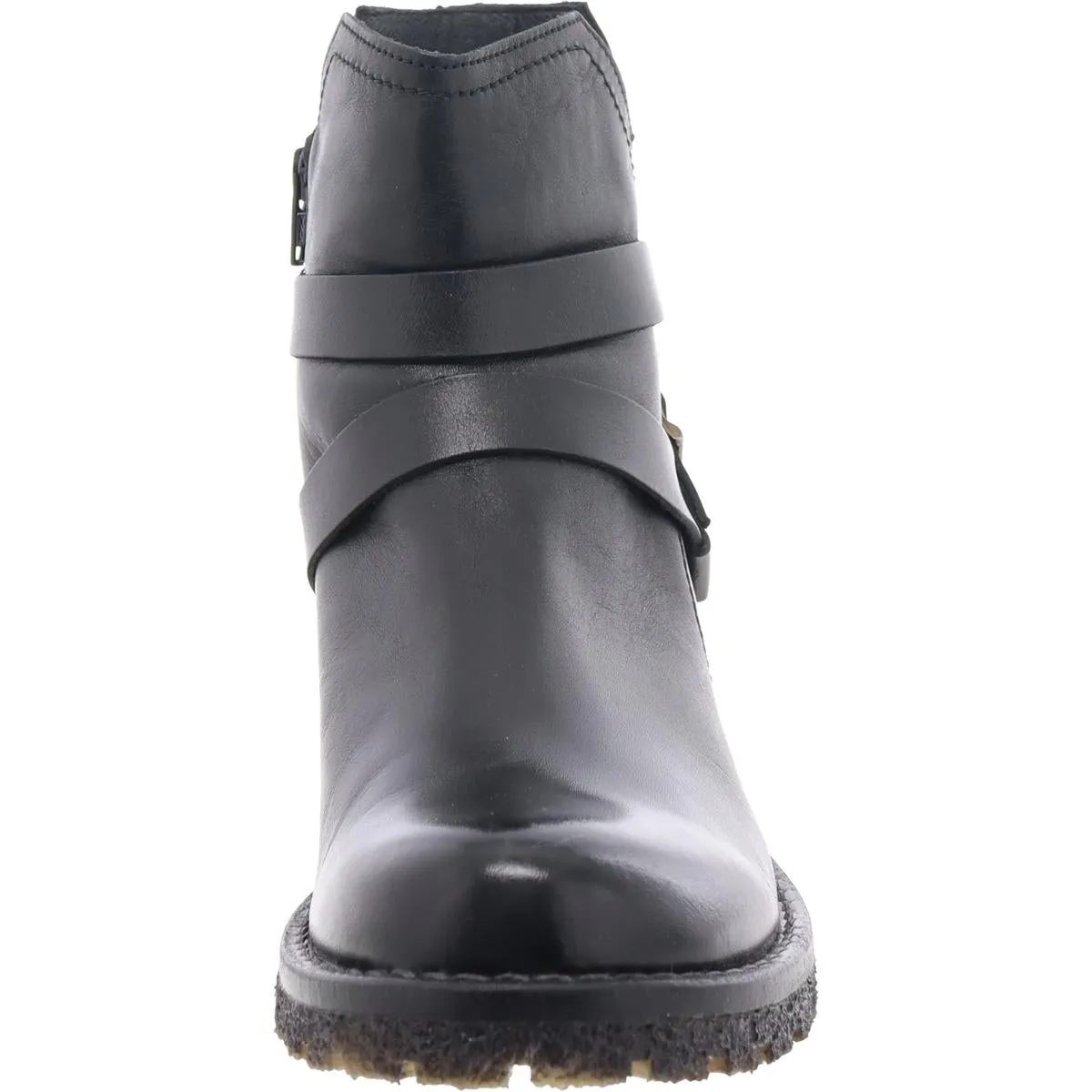 Womens Buckle Faux Leather Motorcycle Boots