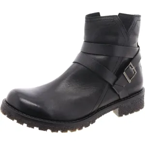 Womens Buckle Faux Leather Motorcycle Boots