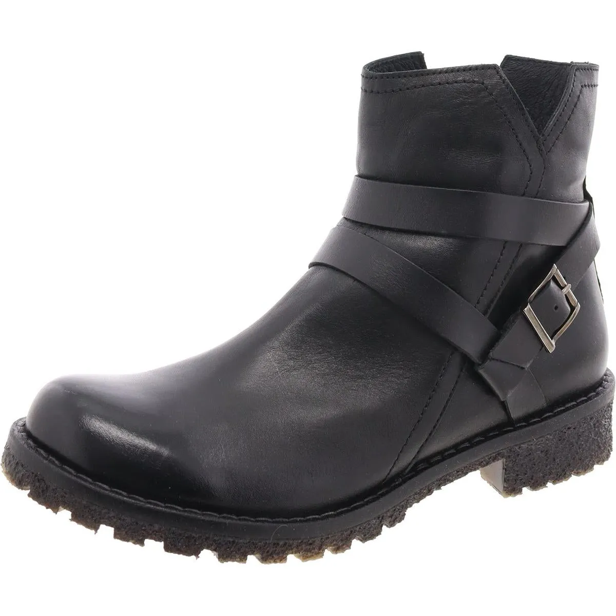 Womens Buckle Faux Leather Motorcycle Boots