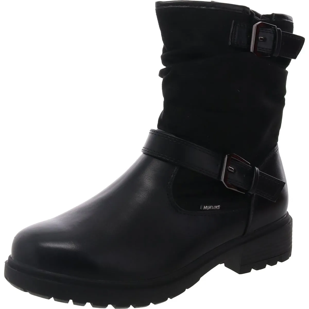 Womens Buckle Leather Ankle Boots
