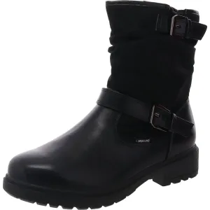 Womens Buckle Leather Ankle Boots
