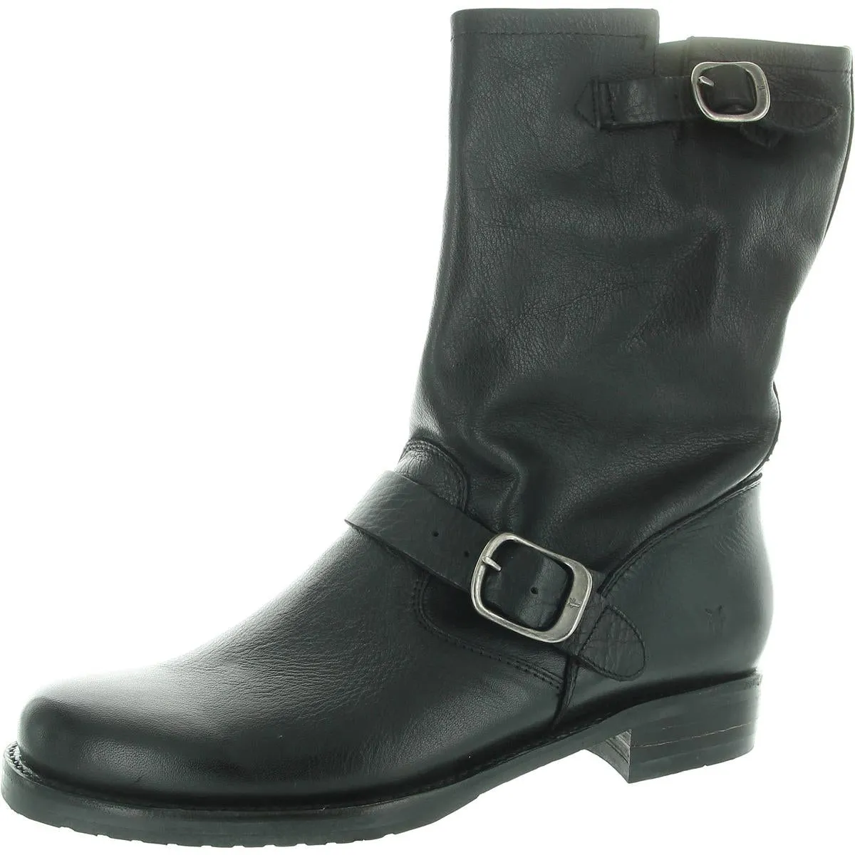 Womens Buckle Leather Motorcycle Boots