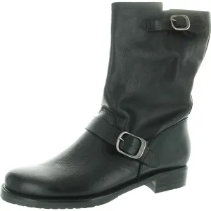 Womens Buckle Leather Motorcycle Boots
