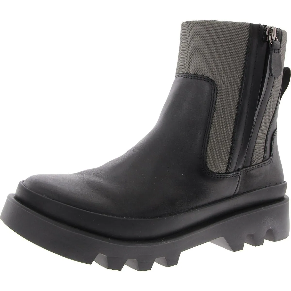 Womens Double Zipper Leather Chukka Boots