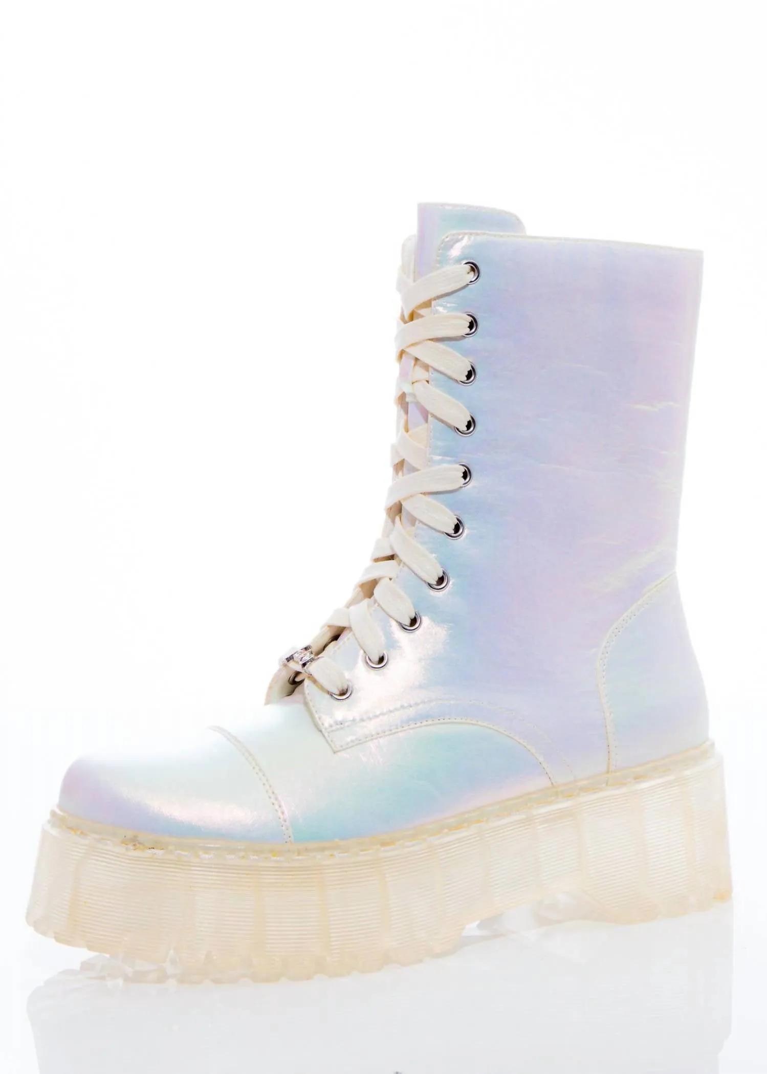 Women's Elle Combat Boot In White/iridescent