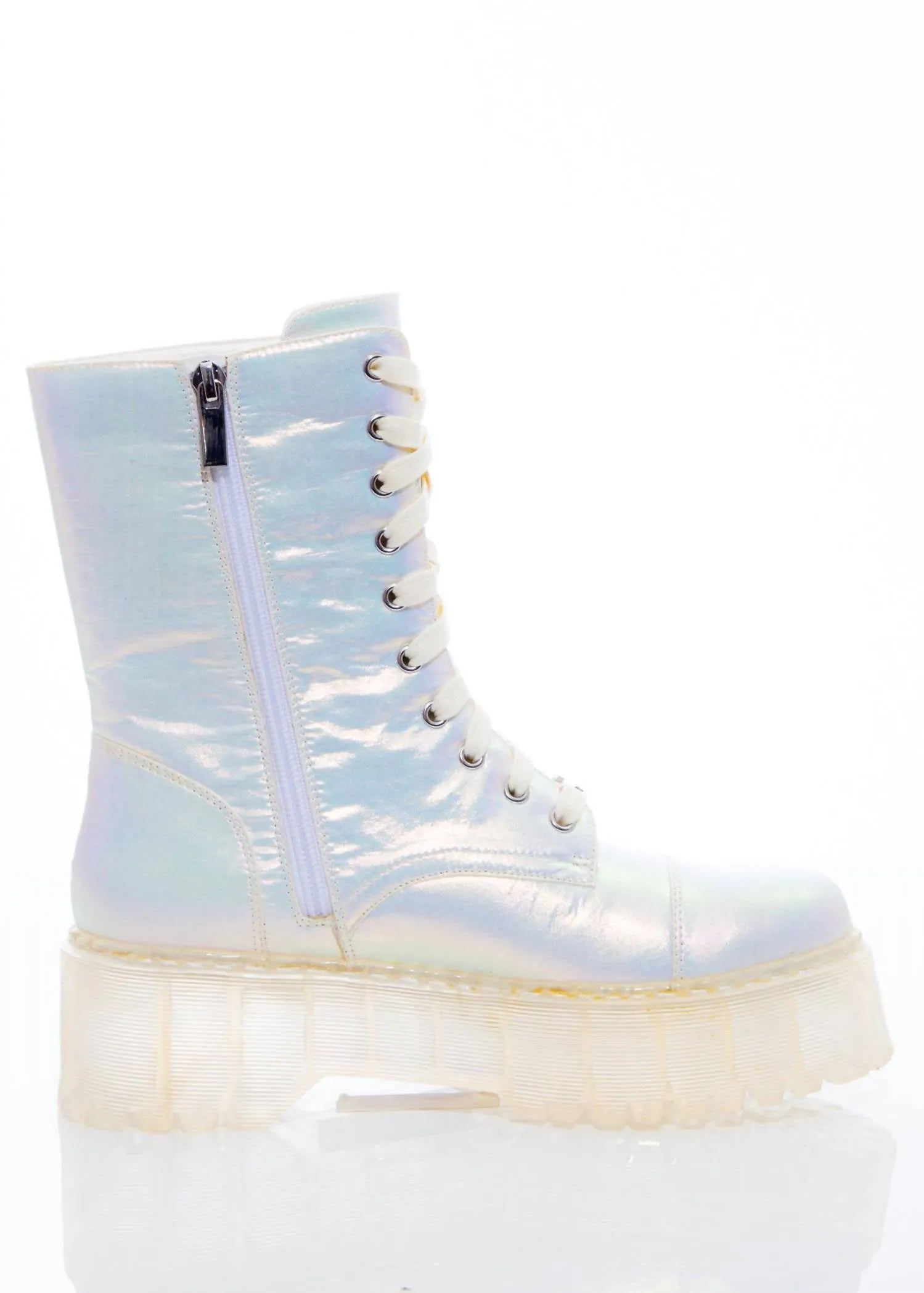 Women's Elle Combat Boot In White/iridescent