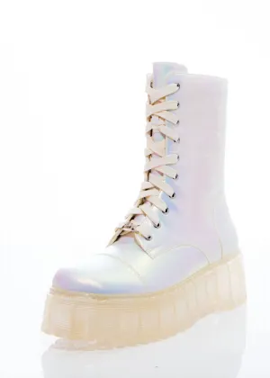 Women's Elle Combat Boot In White/iridescent