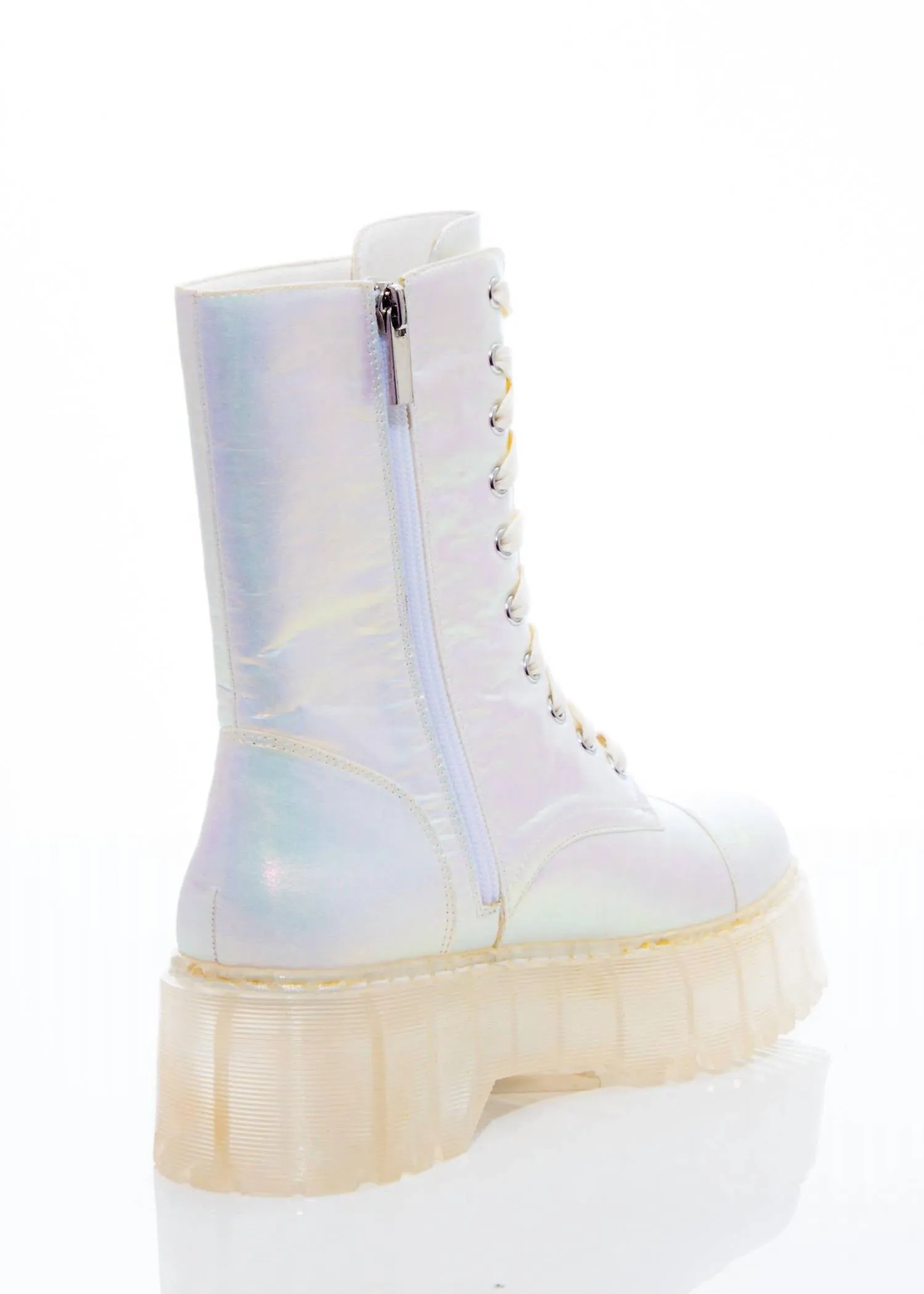 Women's Elle Combat Boot In White/iridescent
