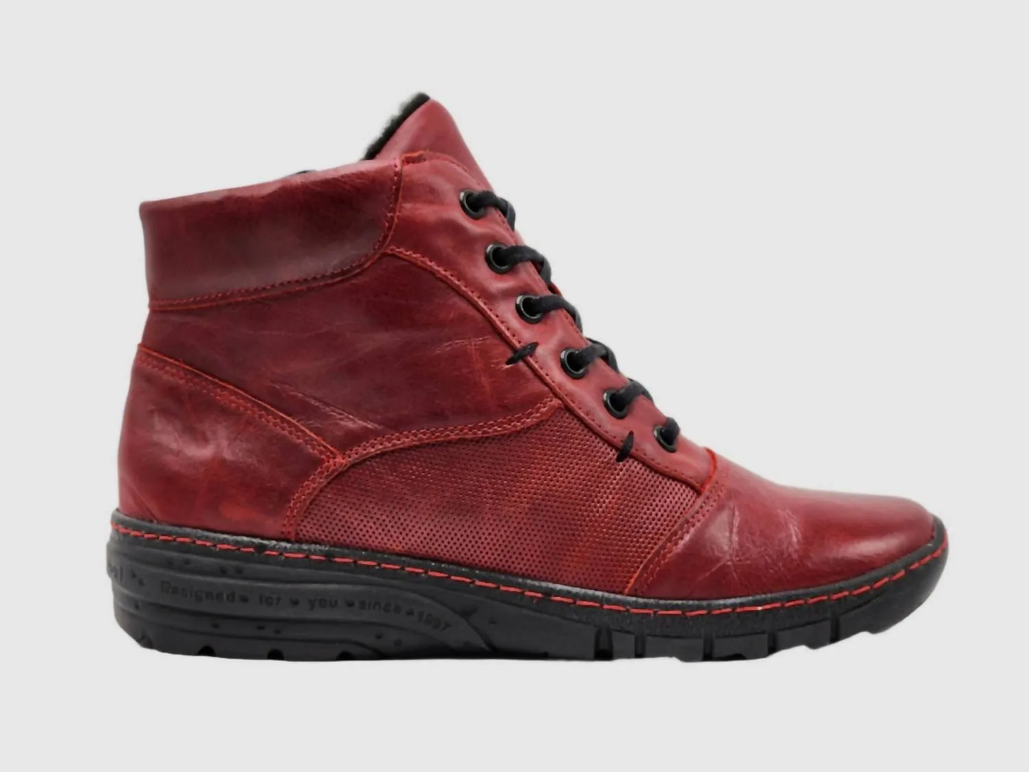 Women's Everyday Fur-Lined Zip-Up Leather Boots In Red