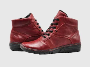 Women's Everyday Fur-Lined Zip-Up Leather Boots In Red