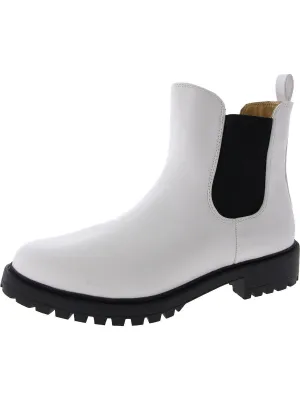 Womens Faux Leather Pull On Ankle Boots