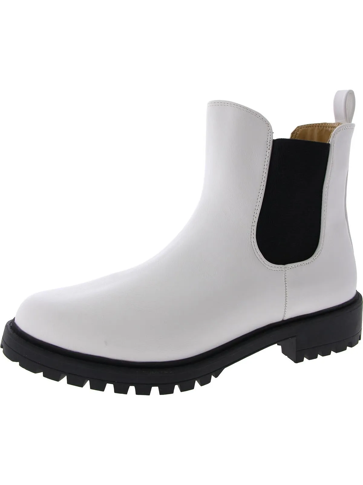 Womens Faux Leather Pull On Ankle Boots