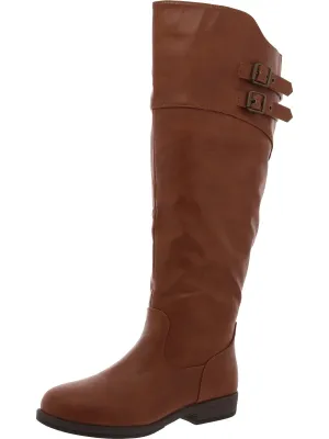 Womens Faux Leather Round toe Mid-Calf Boots