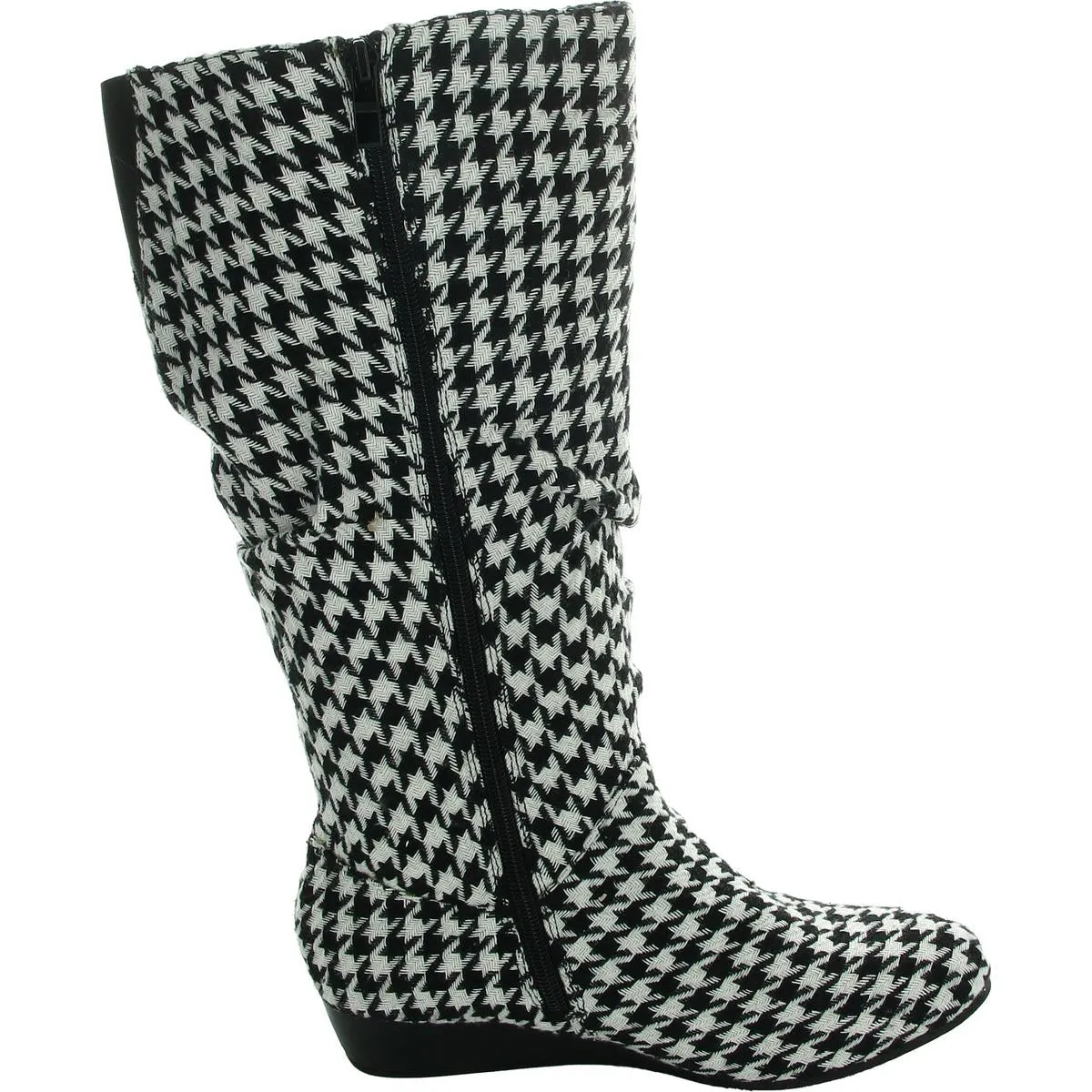 Womens Houndstooth Faux Suede Mid-Calf Boots