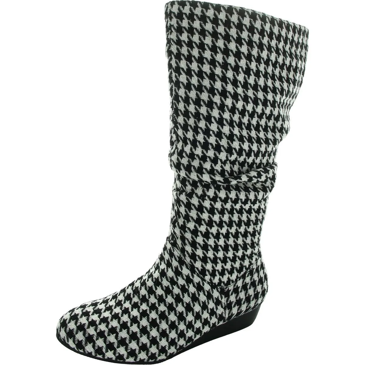 Womens Houndstooth Faux Suede Mid-Calf Boots