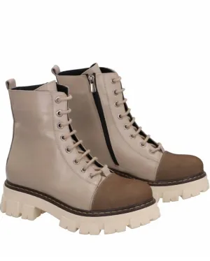 Women's Leather Braden Bootie In Taupe Combo
