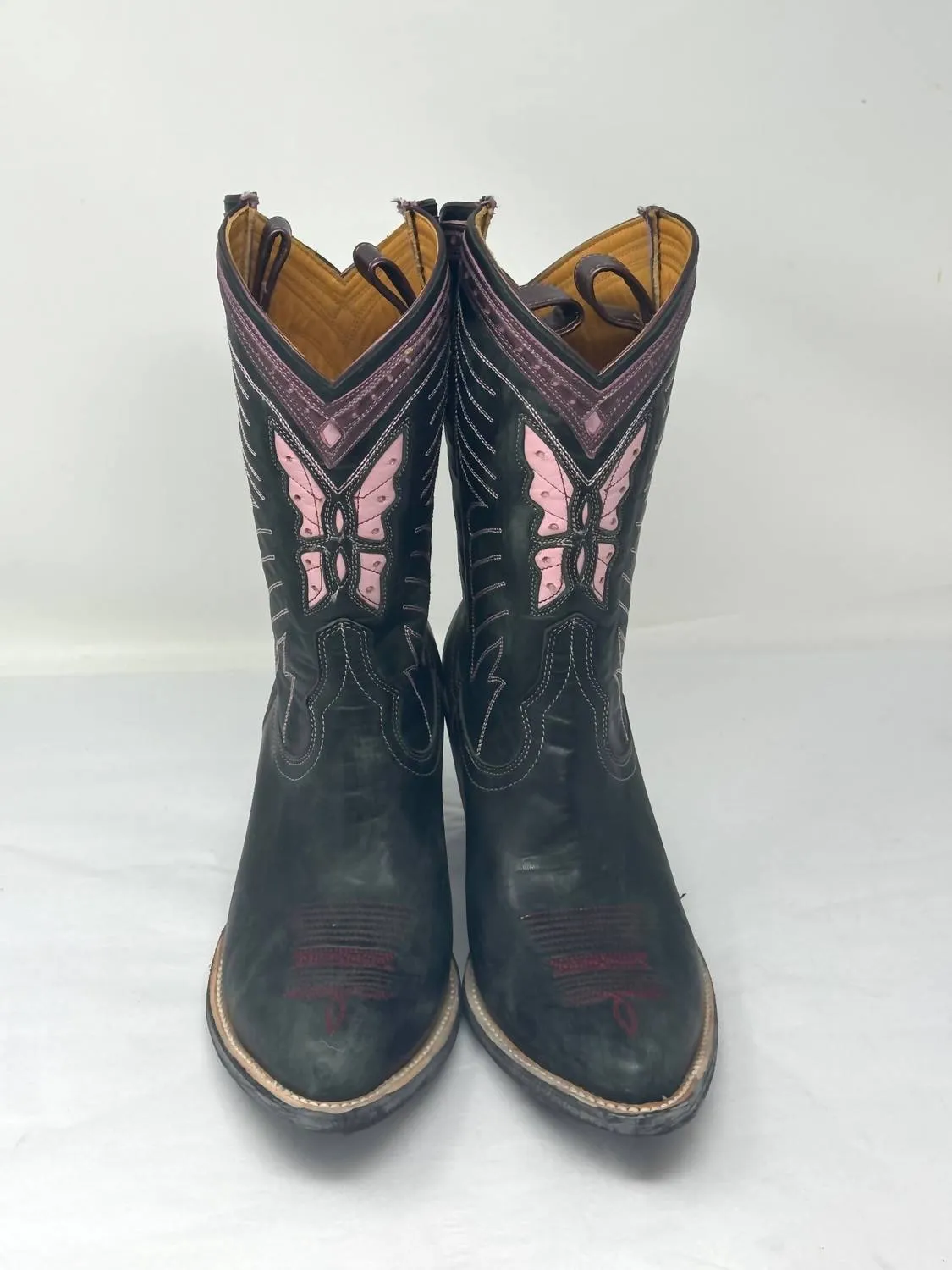 Women's Leather Butterfly Cowboy Boots In Pink