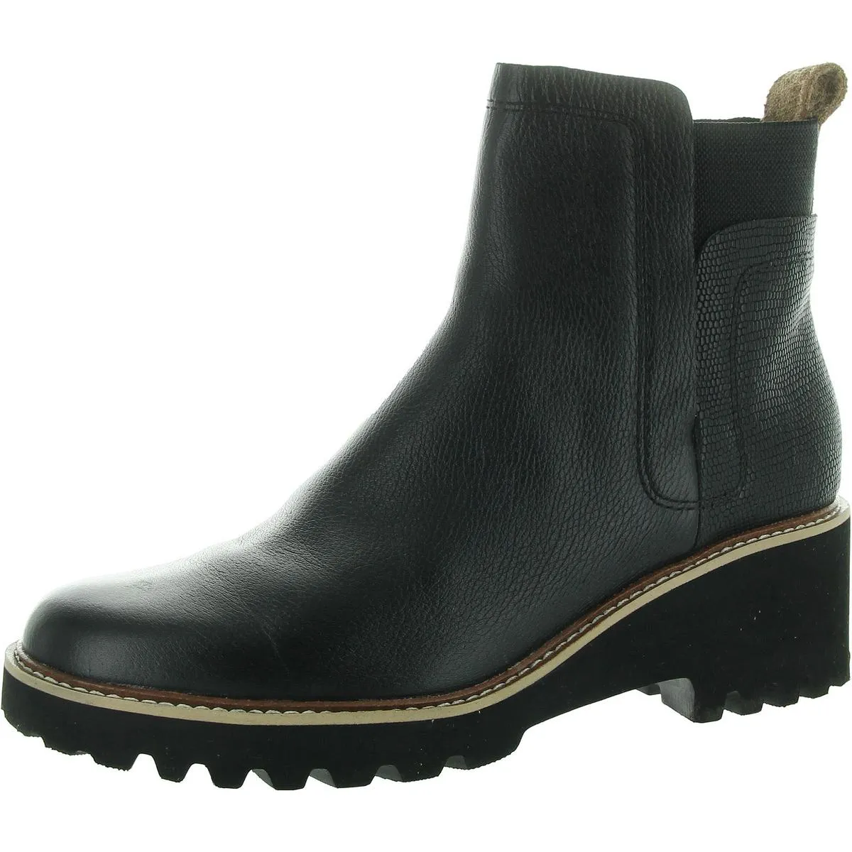 Womens Lugged Sole Leather Ankle Boots
