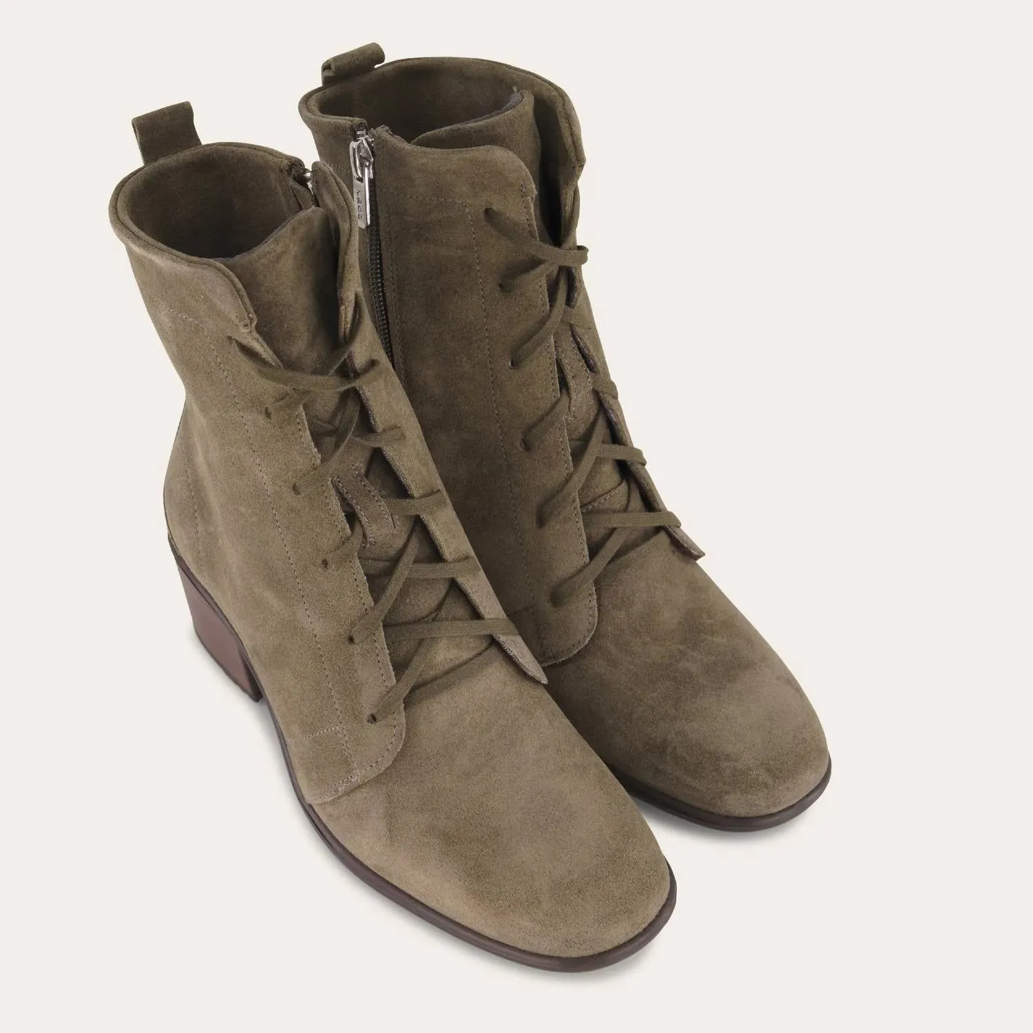 Women's Majesty Tie Boots - Medium In Oily Olive Suede
