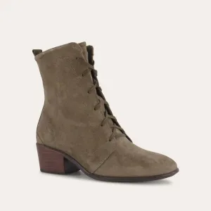 Women's Majesty Tie Boots - Medium In Oily Olive Suede