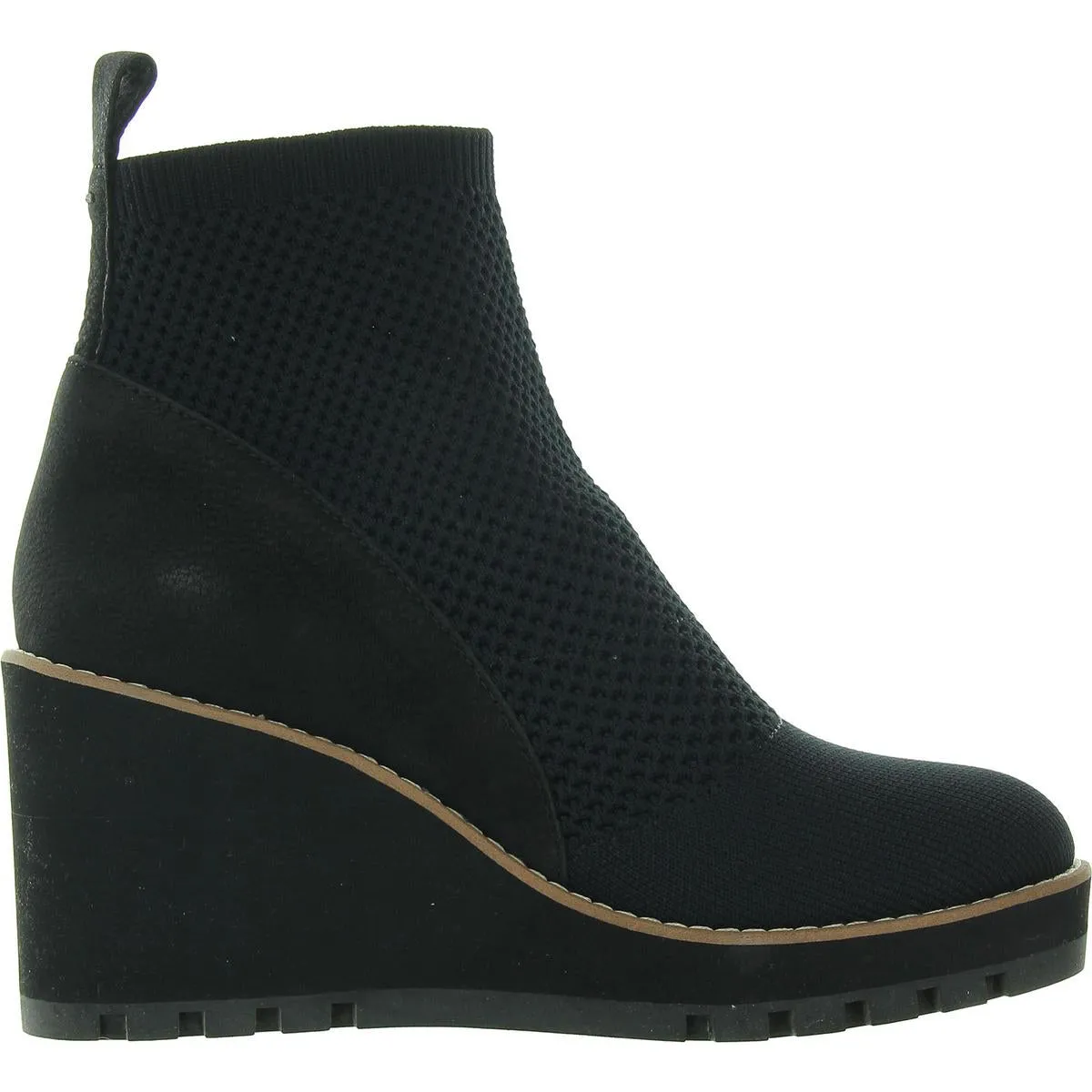Womens Mixed Media Knit Wedge Boots