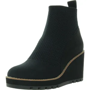 Womens Mixed Media Knit Wedge Boots