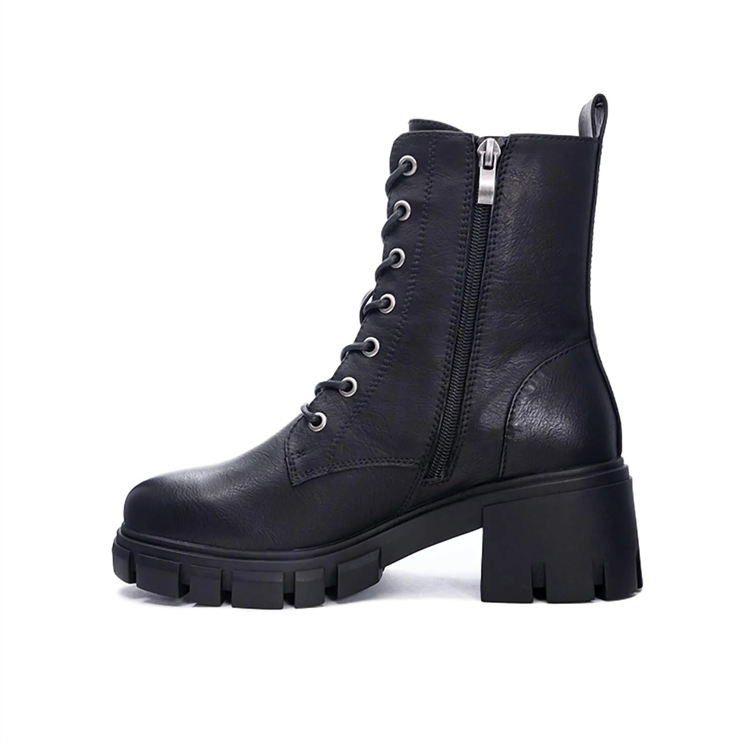 Women's Newz Smooth Combat Boot In Black