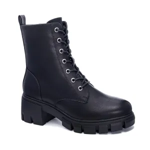 Women's Newz Smooth Combat Boot In Black