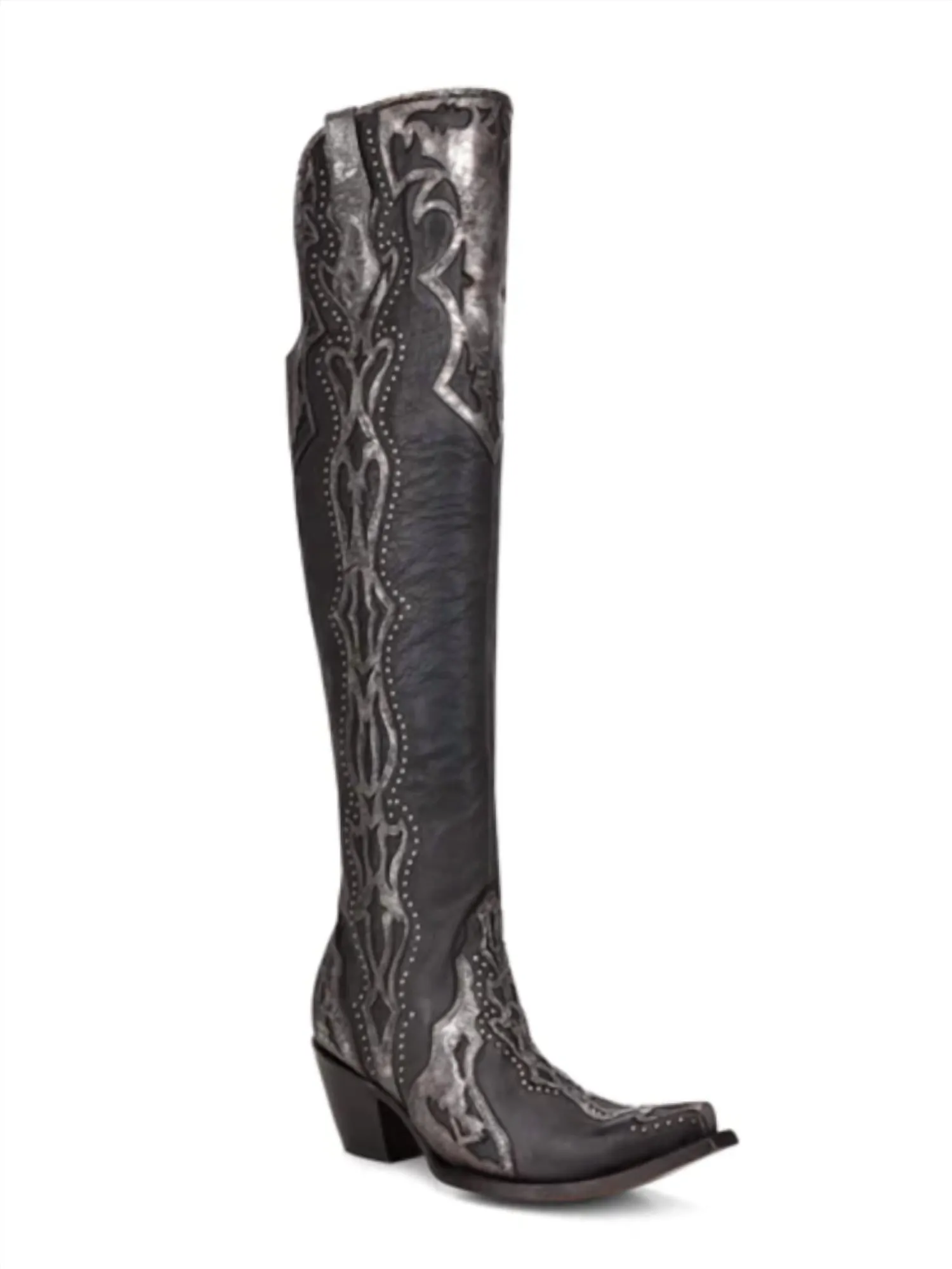 Women's Overlay Tall Top Western Boots In Black