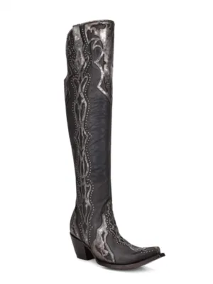 Women's Overlay Tall Top Western Boots In Black