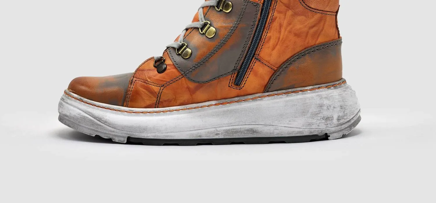 Women's Retro Fur-Lined Leather Boots In Orange