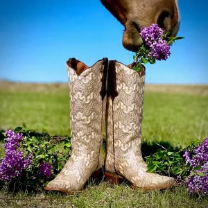 Women's Shimmer In Lace Boots* In Beige Leather