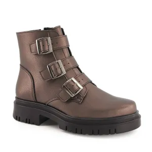 Women's Triple Buckle Combat Boots In Rust Copper
