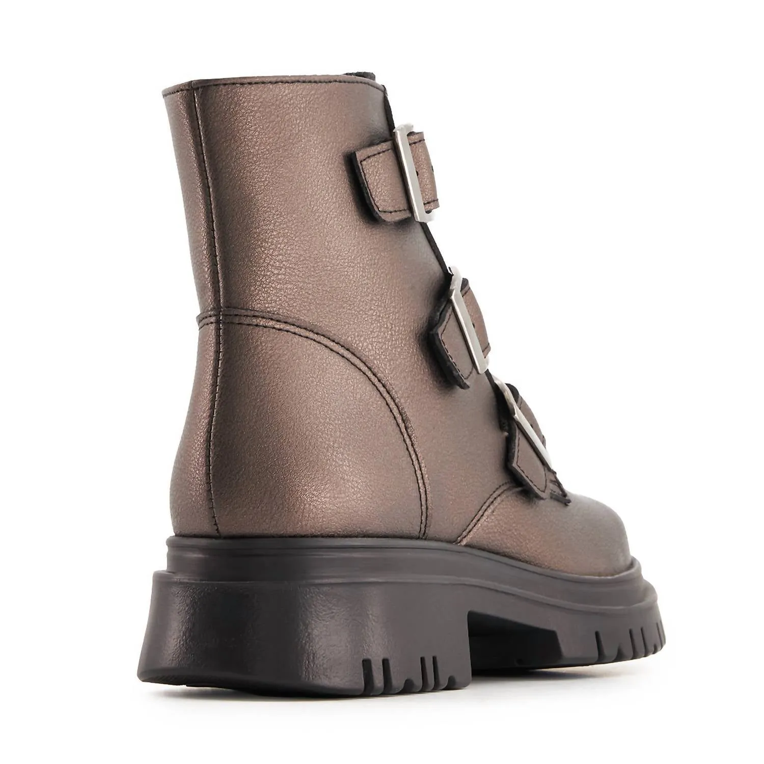 Women's Triple Buckle Combat Boots In Rust Copper