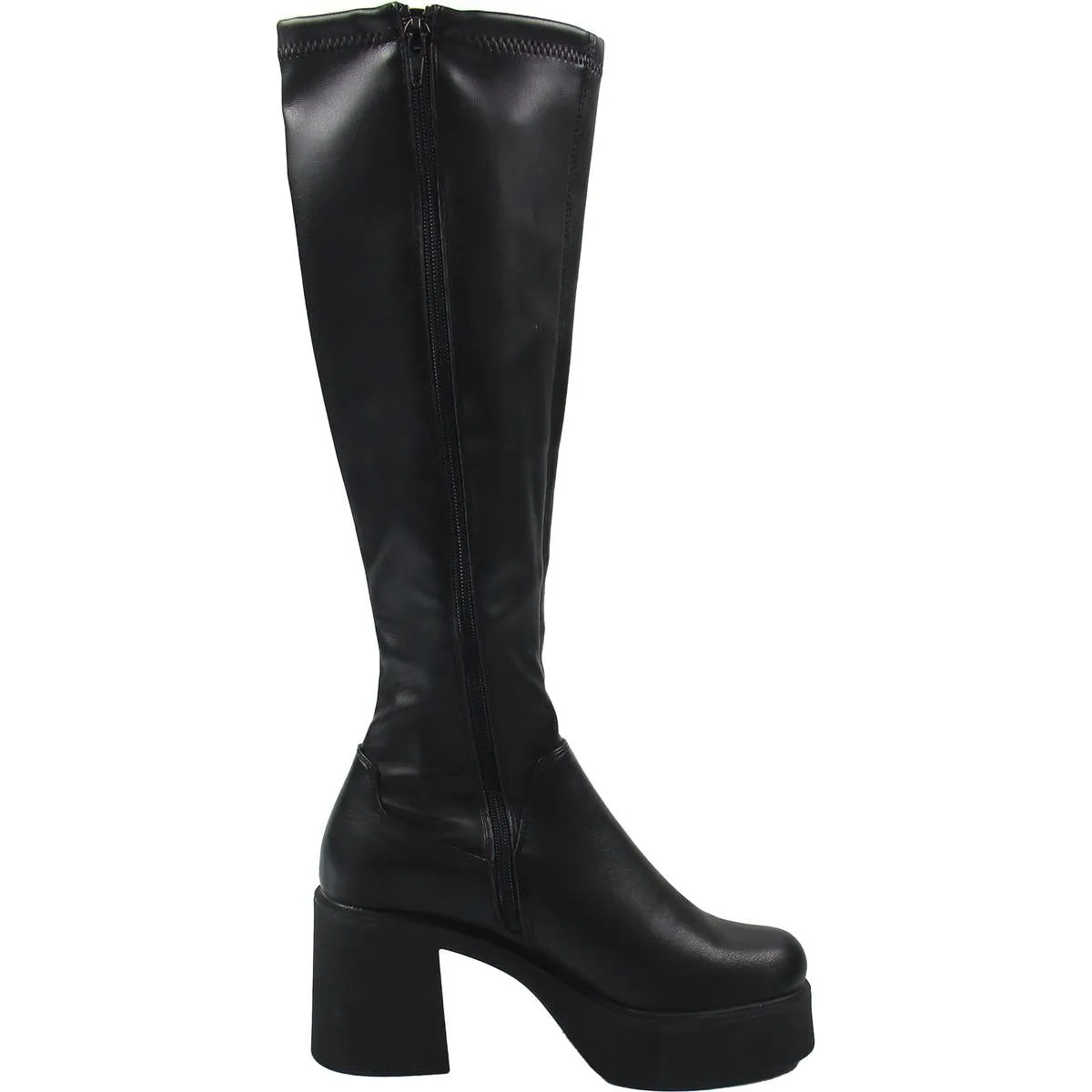 Womens Zipper Faux Leather Knee-High Boots