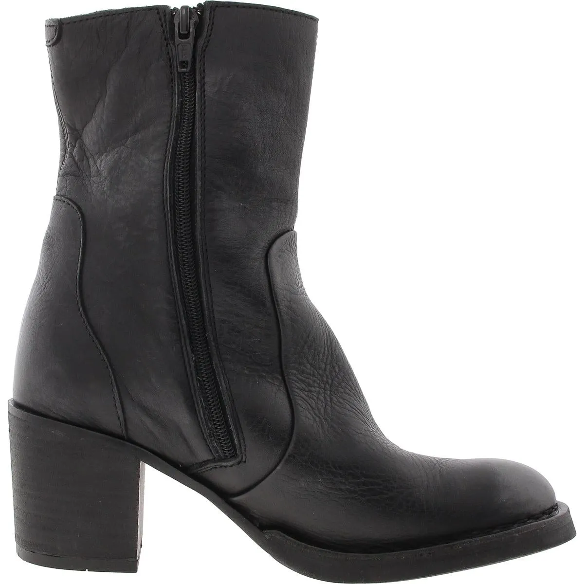 Womens Zipper Leather Mid-Calf Boots